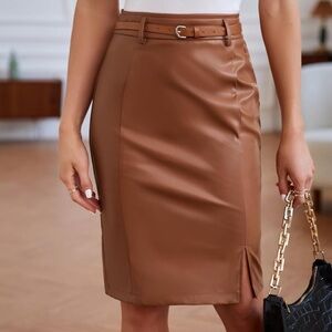 LEATHER PENCIL SKIRT WITH BELT BRAND NEW